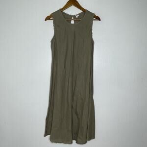 Magaschoni Dress Womens Medium Brown 100% Linen Sleeveless Raw Edge Midi Tank